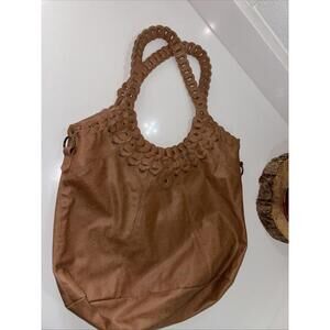 Mossimo  tan Veg leather hobo bag with braided handle detailing.